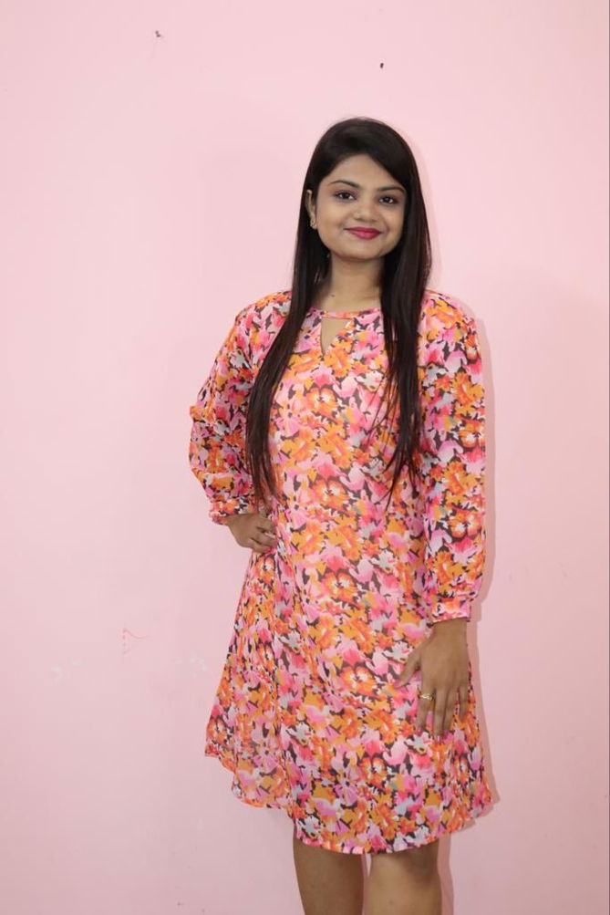 Flower Print Georgette Western Dress Cum Tunic Kurti Catalog